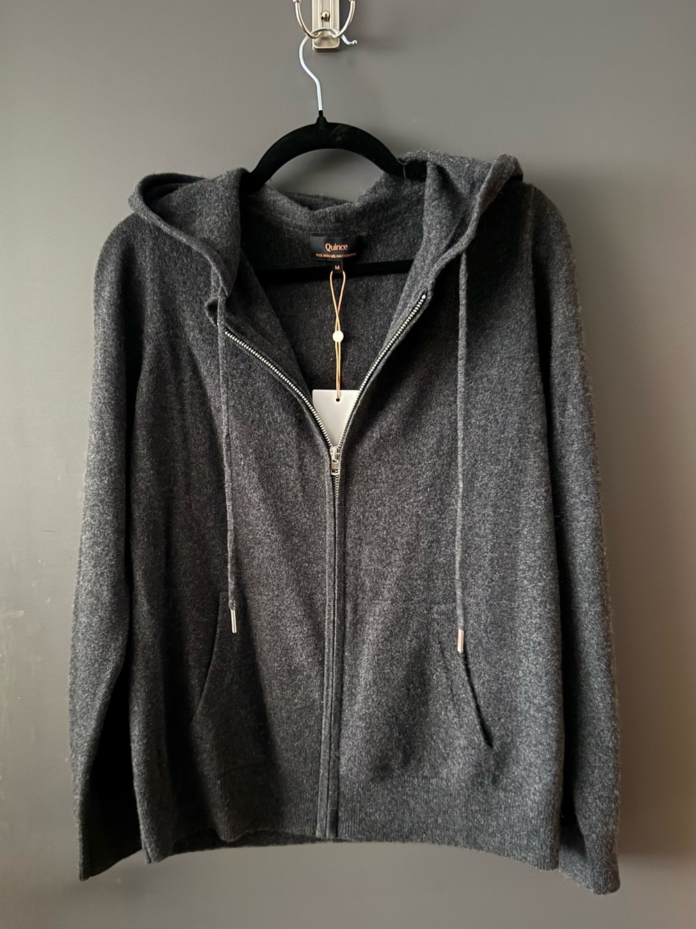 NWT Quince 100% Mongolian Cashmere Full-Zip Hoodie Heather Charcoal M